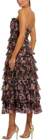 Black Multi Floral Ruffle A-Line Midi Dress by Mac Duggal in Saudi Arabia