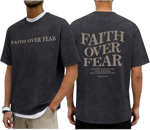 Tuislay Faith Over Fear Shirt Men Jesus Christian Shirts Oversized Graphic Tshirts God Religious Bible Verse T-Shirts Clothes in Saudi Arabia
