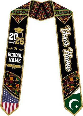 Godashop Personalized Pakistan Graduation Stole, Custom Name & School Graduation Sash, Pakistan Flag & USA Graduate Stole in Kuwait