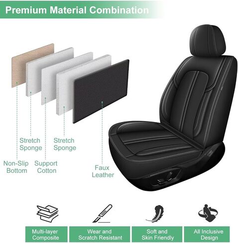 Seat Covers Fit for GMC Canyon 2015-2025: 5 Seats Full Set Faux Leather Car Seat Covers Waterproof Automotive Seat Cushion Protector (2 Row 5 Seats, Black) in Saudi Arabia