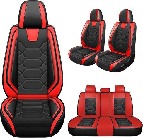 Car Seat Covers Full Set for Volvo S40 2004-2011,Durable Waterproof Luxury Universal,Easy to Install Napa Leather Cover Set for Cars,Full Seats,Black Red in Saudi Arabia