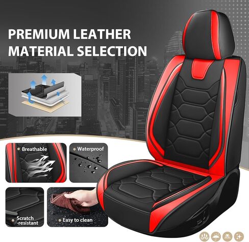 Car Seat Covers Full Set for Volvo S40 2004-2011,Durable Waterproof Luxury Universal,Easy to Install Napa Leather Cover Set for Cars,Full Seats,Black Red in Saudi Arabia