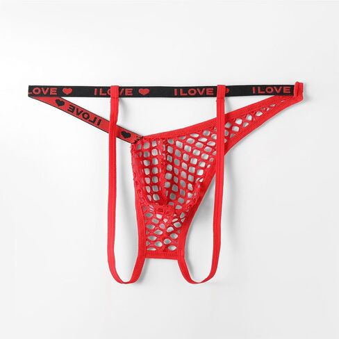Men's Mesh Sheer G-string Sexy Open Back Panties Printed Spliced Bikini Thong Underwear for Sissy Femboy in Kuwait