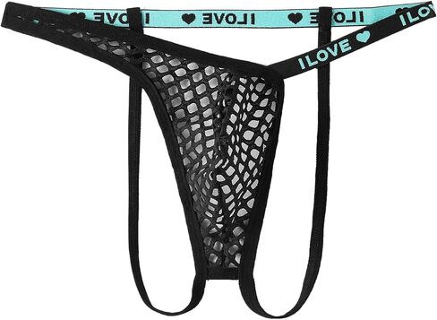 Men's Mesh Sheer G-string Sexy Open Back Panties Printed Spliced Bikini Thong Underwear for Sissy Femboy in Kuwait