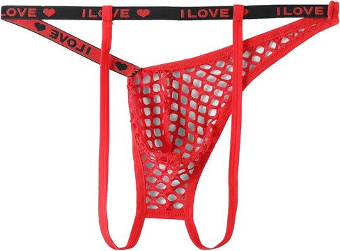 Men's Mesh Sheer G-string Sexy Open Back Panties Printed Spliced Bikini Thong Underwear for Sissy Femboy in Kuwait