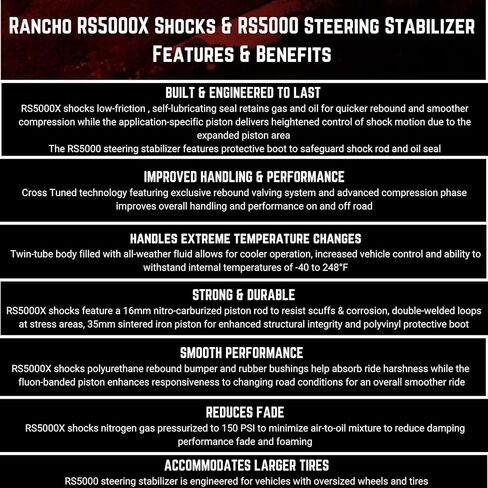 Set of Rancho RS5000X Series Front & Rear Shocks fits 2000 2002 Ram 2500 4WD with 2" Front Lift & 0" Rear Lift | Improves Performance | Includes Steering Stabilizer & TrendsAuto Decal in Saudi Arabia