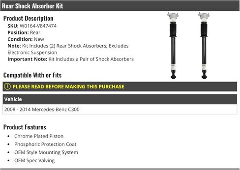 Rear Shock Absorbers - Set of 2 - Compatible with 2008-2014 Mercedes-Benz C300 without Electronic Suspension in Saudi Arabia