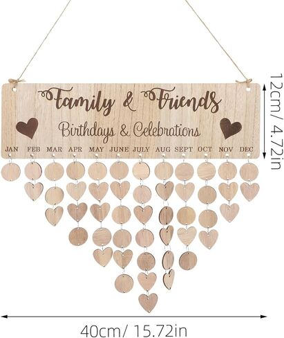تقويم عيد ميلاد العائلة من Kisangel معلق على الحائط، تقويم خشبي DIY مع 50 قطعة من العلامات التذكيرية ديكور لأعياد الميلاد والمكتب المنزلي والاحتفال بالذكرى السنوية in Kuwait