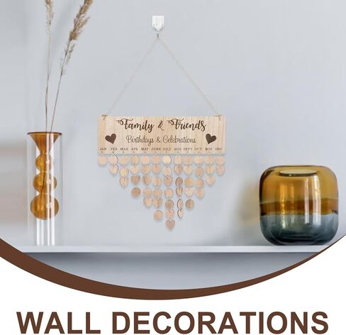 تقويم عيد ميلاد العائلة من Kisangel معلق على الحائط، تقويم خشبي DIY مع 50 قطعة من العلامات التذكيرية ديكور لأعياد الميلاد والمكتب المنزلي والاحتفال بالذكرى السنوية in Kuwait