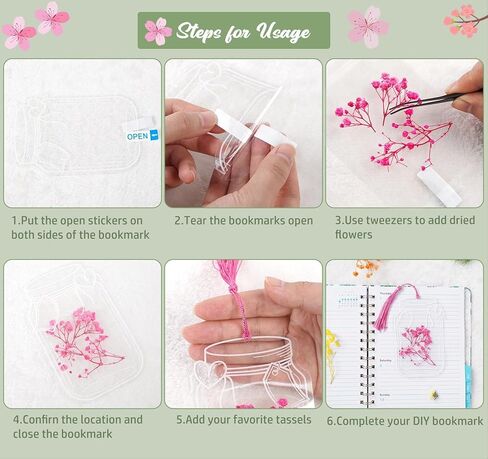 مجموعة صنع الإشارات المرجعية شفافة مكونة من 50 قطعة، مجموعة علامات الكتاب على شكل زهرة مجففة يمكنك صنعها بنفسك، تتضمن إشارات مرجعية واضحة وشرابات ملونة وملقط وعلامات مفتوحة، صفحة إشارة مرجعية كبيرة الحجم مصنوعة يدويًا للنساء in Kuwait