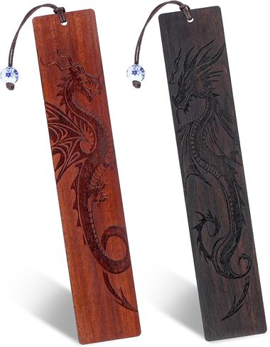 Dragon Wooden Bookmark Gifts - 2 Pcs Fantasy Fourth Bookmarks for Men Book Lovers Novel Fans Adults Kids Cool Wing Page Markers School Reading Accessories Bookish Gift for Birthday Graduation in Kuwait
