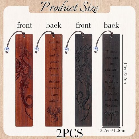 Dragon Wooden Bookmark Gifts - 2 Pcs Fantasy Fourth Bookmarks for Men Book Lovers Novel Fans Adults Kids Cool Wing Page Markers School Reading Accessories Bookish Gift for Birthday Graduation in Kuwait