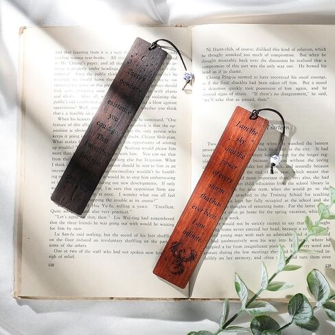 Dragon Wooden Bookmark Gifts - 2 Pcs Fantasy Fourth Bookmarks for Men Book Lovers Novel Fans Adults Kids Cool Wing Page Markers School Reading Accessories Bookish Gift for Birthday Graduation in Kuwait
