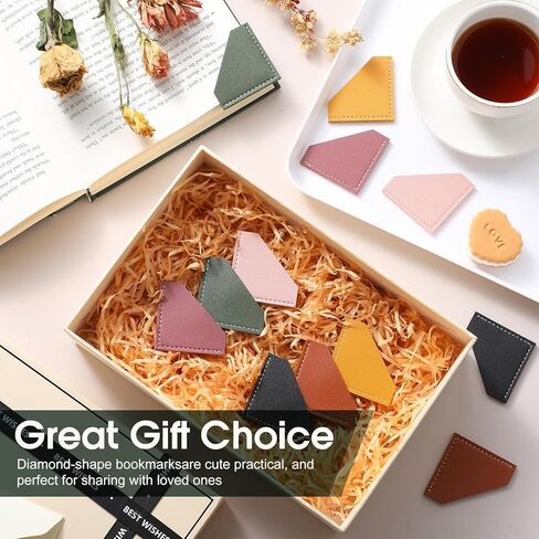 36 Pcs Leather Corner Bookmarks Diamond Shape Handmade Reading Gifts for Women Book Lovers Teachers Students School Office Home Supplies, 6 Colors in Saudi Arabia