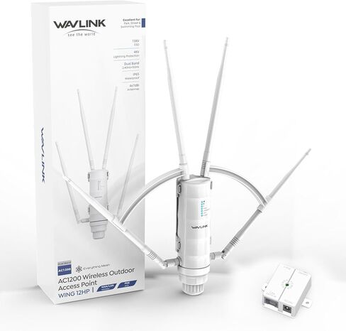 WAVLINK AX3000 WiFi 6 نقطة وصول خارجية مع PoE، 2024 ثنائي النطاق 2.4G+5G موسع شبكة WiFi خارجي طويل المدى، هوائيات عالية الكسب 6x7dBi، IP67 مقاوم للطقس، مكبر صوت معزز لإشارة WiFi in Saudi Arabia