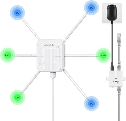 WAVLINK AX3000 WiFi 6 نقطة وصول خارجية مع PoE، 2024 ثنائي النطاق 2.4G+5G موسع شبكة WiFi خارجي طويل المدى، هوائيات عالية الكسب 6x7dBi، IP67 مقاوم للطقس، مكبر صوت معزز لإشارة WiFi in Saudi Arabia