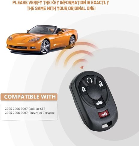 Remote Car Key Keyless Entry Transmitter Replacement for 2005/2006/2007 Cadillac STS/Chevrolet Corvette M3N65981403 315 MHz (Single) in Kuwait
