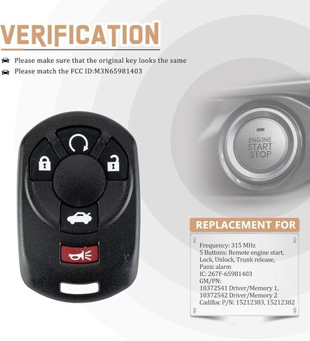 Remote Car Key Keyless Entry Transmitter Replacement for 2005/2006/2007 Cadillac STS/Chevrolet Corvette M3N65981403 315 MHz (Single) in Kuwait