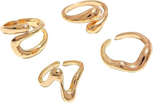 مجموعة خواتم مكتنزة مطلية بالذهب قابلة للتكديس للنساء، مجموعة خواتم مفصلية قابلة للتكديس، مجموعة خواتم أنيقة ومفصلة متوسطة الطول، مجموعة مجوهرات بأحجام متعددة in Kuwait