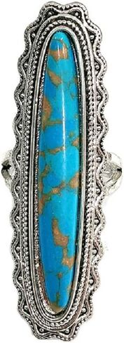 DOCCESTU خاتم الفيروز خاتم طويل نمط خمر خاتم فضة الاسترليني المجوهرات المصنوعة يدويا وعد المجوهرات الطبيعية الكبيرة خاتم الفيروز الباروك نمط المرأة خاتم البوهيمي حجم الخاتم 8 in Kuwait