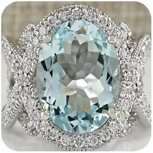 KOICCVQQ 925 Sterling Silver Retro Blue Crystal Gem Ring Aquamarine Diamonds Exotic Nationality Aristocrat Accessories Faux Grinding Exquisite Shiny Jewelry Classical Trend Wedding Bride Size 8 in Kuwait