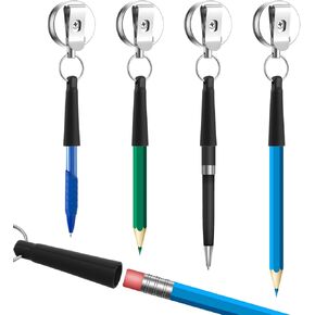 4 Pcs Retractable Pen Holder, Heavy Duty Retractable Pull Pen Pencil Holder with 24" Steel Wire Elastic Silicone Ideal Grip for Carpenters Nurses Waitresses Office Workers in Kuwait