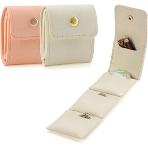Valleycomfy 2Pcs Mini Travel Jewelry Case Suede Travel Jewelry Roll with Buckle Foldable Small Travel Jewelrys Organizer for Earrings, Rings, Necklaces, Pink, S & M in Kuwait