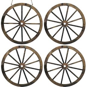 Sekonow 4 Pack Wagon Wheel Decor, 12in Wooden Western Cowboy Party Decorations, Vintage Rustic Wood Cartwheel Country Wall Decor for Home Room Garden Outdoor, Hang or Stick in Kuwait