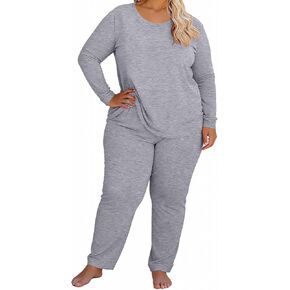 JOFOW Women's 2 Piece Pajamas Sets Plus Size Travel Sleepwear Fashion Wide Leg Pants Cozy Loungewear Sets in Saudi Arabia