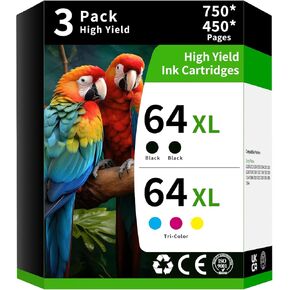 Caelum 64XL High Yield Ink Cartridge Replacement for Combo Pack HP 64 HP64 to Use with HP Envy Photo 7855 7858 7155 7120 7800 6252 6255 7158 7100 7164 Printer Ink hp 64(2 Pack, Black Tri-Color) in Kuwait
