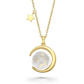 Authentic Moon Dust Crescent Series Necklace (From Lunar Meteorite NWA 5000) - 18K Gold Jewelry for Women with Adjustable Chain by Space & Meteorite in Saudi Arabia