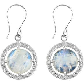 أقراط بإطار من الفضة الإسترلينية عيار 925، أقراط متدلية من حجر القمر الطبيعي بألوان قوس قزح، أحجار كريستال علاجية، مجوهرات مصنوعة يدويًا، هدية عيد ميلاد بسيطة للنساء in Kuwait