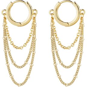 Ritach Chain Earrings for Women Trendy Sterling Silver Post Gold Silver Huggie Chain Dangle Drop Earrings for Sensitive Ears in Kuwait