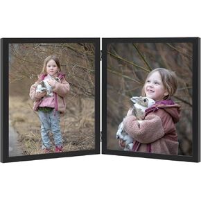 Double 8x10 Picture Frame Hinged Folding Vertical Stand for Tabletop Display, Wood Two Opening 8x10 Double Photo Frame Collage with Shatter Resistant Plexiglass, Black in Kuwait
