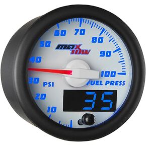 MaxTow Double Vision 100 PSI Fuel Pressure Gauge Kit - Includes Electronic Sensor - White Gauge Face - Blue LED Illuminated Dial - Analog & Digital Readouts - for Trucks - 2-1/16" 52mm in Kuwait