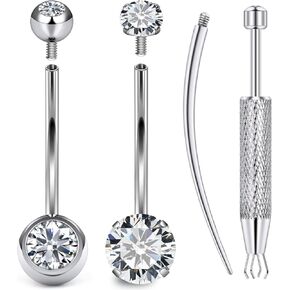 Long & Extra Long Bar Belly Button Ring Internal Thread Hypoallergenic Surgical Stainless Steel 14mm 16mm 14 Gauge Navel Rings Cubic Zirconia Buuton Body Piercing Jewelry for Women Men in Kuwait