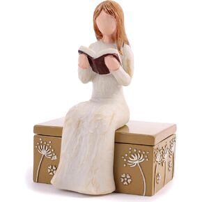 Resin Small Decorative Box for Jewelry a Girl Reading was Sitting on a Box Adorned with Floral Relief Patterns Gift for Book Lovers in Kuwait