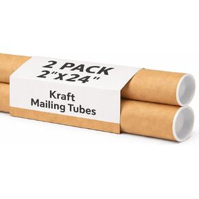 أنابيب بريدية مع أغطية، 2 بوصة × 24 بوصة - عبوة واحدة - كرافت - للشحن والتعبئة والتغليف الدائري السائب، والبريد من الورق المقوى، والملصقات، والمطبوعات الفنية، والخرائط، والمخططات in Kuwait
