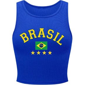 سترة علوية نسائية من SweatyRocks برسوم جرافيك برازيلي ذات مقاس نحيف ومتماسكة ومضلعة كاجوال بدون أكمام in Kuwait