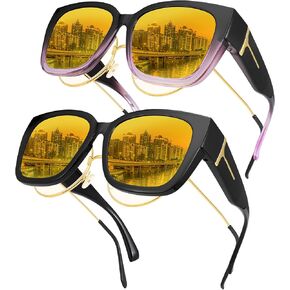 JATEBI Night Driving Glasses for Women Men Trendy Classic Polarized Sunglasses Anti Glare Fit Over Glasses with Yellow Lens in Kuwait