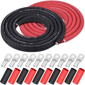 iGreely 6 Gauge 6 AWG Wire 10 Feet Black + 10 Feet Red Ultra Flexible Welding Battery Pure Copper Cable + 5pcs of 5/16" & 5pcs 3/8" Copper Cable Lug Terminal Connectors+Heat Shrink Tubing in Kuwait
