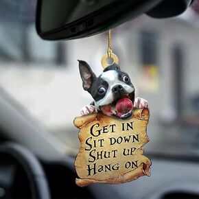 2021 New Cute Dog Two Sided Hanging Ornament with A Treasure Map,Puppy Two Sided Ornament,Get in Sit Down Shut Up Ornament Boston Terrier Lover Gifts for Animal Lover Car Mirror. (D) in Saudi Arabia
