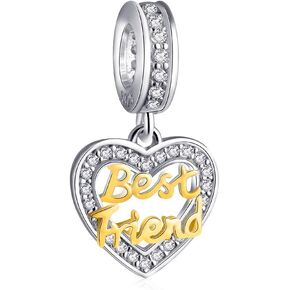 Sterling Silver Best Friend Charm Friendship Gifts Heart Charm Love Pendant with 24k Gold Plating fit Women Charm Bracelets in Saudi Arabia