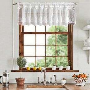 Romatic White Floral Sheer Valance for Kitchen Chic Short Curtain Tier Macrame Light Filtering Cafe Bathroom Room Divider Rod Pocket 1 Panel (W78 X L19 INCH,White) in Saudi Arabia