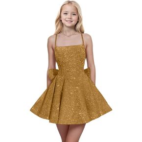 السباغيتي الأشرطة الترتر زهرة فتاة فساتين لحفلات الزفاف حزب القوس عقدة الفتيات اللباس الرسمي in Kuwait