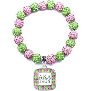 AKA سوار AKA هدايا نادي نسائي للنساء ألفا كابا ألفا سوار نادي نسائي أدوات هدية نادي نسائي سوار الوردي والأخضر سوار سحر كريستال سوار مجوهرات هدايا للفتيات في سن المراهقة in Kuwait