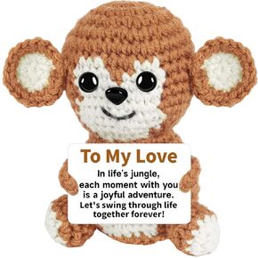 PinCute Postive Stuffed Monkey Crochet Animals Gifts for Women and Men - Emotional Birthday Anniversary Easter Father Mother’s Day Thank You Unique Present Funny Gift for Him/Her/Boyfriend/Girlfriend in Kuwait