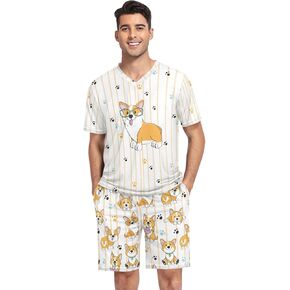 Men's Pajama Set Short Sleeve V Neck 2 Piece Nightwear Summer Sleepwear Shorts With Pockets Pjs in Saudi Arabia