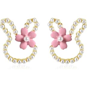Easter Earrings Cute Bunny Rabbit Pearl Flower Stud Earrings for Women Easter Basket Stuffers Spring Outfit Accessories Jewelry Gifts in Kuwait