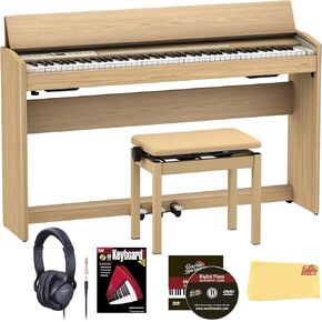 Roland F701 Digital Pianos - Contemporary Black Bundle with Headphones, Instructional Book, Online Piano Lessons, Austin Bazaar Piano DVD, and Polishing Cloth in Kuwait